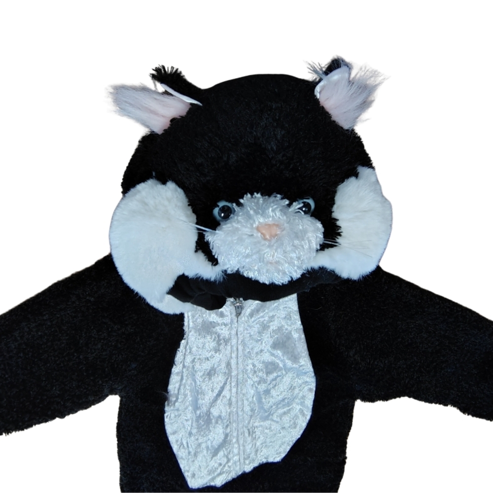 Kids Cat Halloween‎ Costume Medium Black & White Plushie Hooded Onesie Childrens - Picture 2 of 7